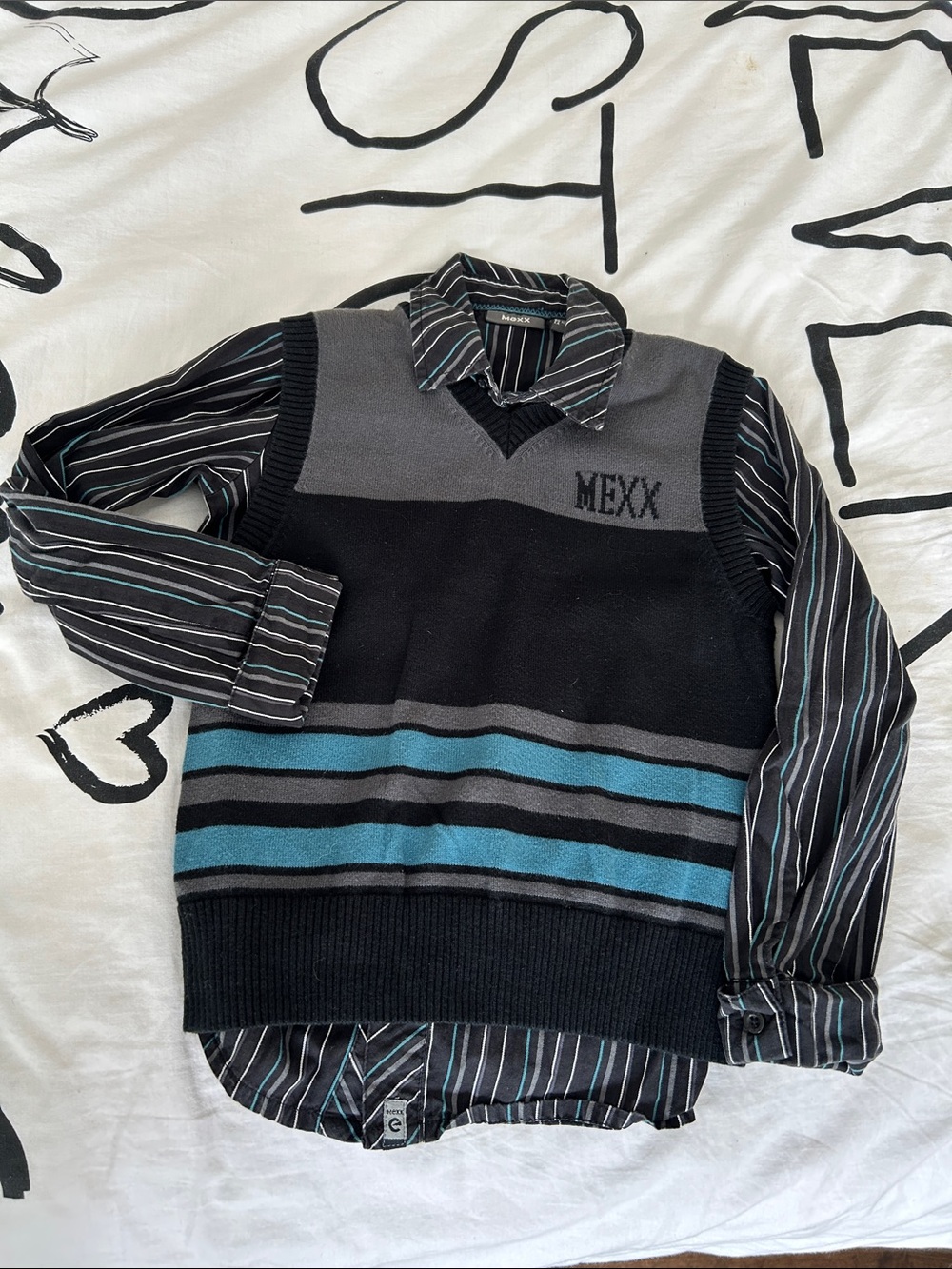 Mexx Boys Black Stripe Button-Up Shirt & Vest
